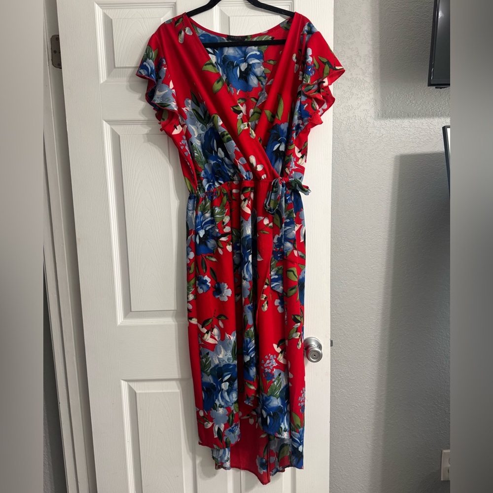 Floral Red Wrap Dress